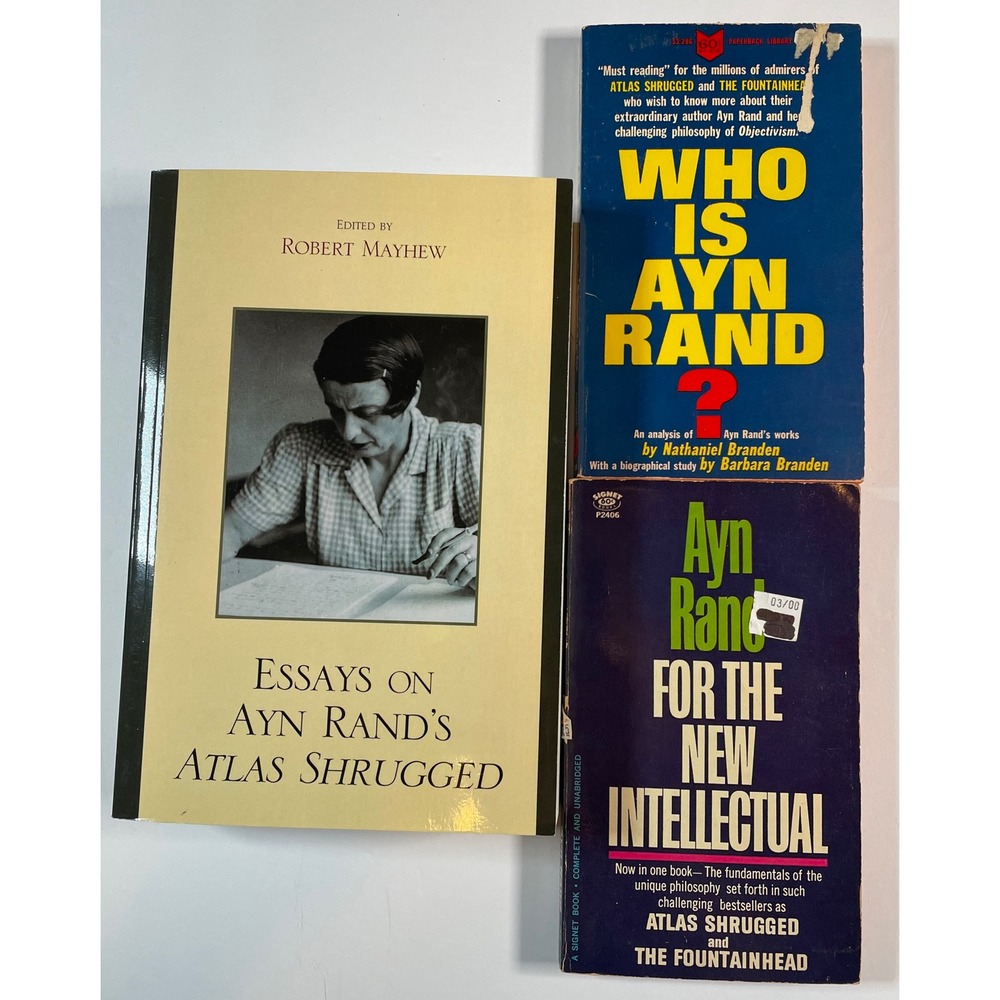 Ayn Rand Book Lot 3 Paperback Essays Atlas Shrugged For The New Intellectual